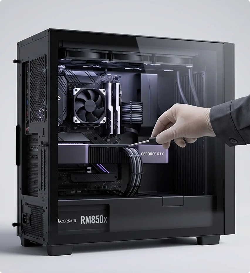 Апгрейд ПК — рука с видеокартой GeForce RTX